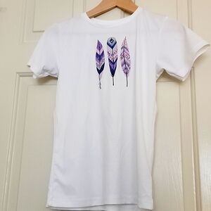 COLUMBIA Feather Design Sun Rash Guard Short Sleeve White Shirt Kid's Large